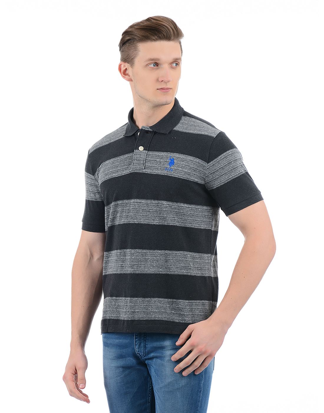 U.S.Polo Assn. Men Casual Wear Striped Black T-Shirt